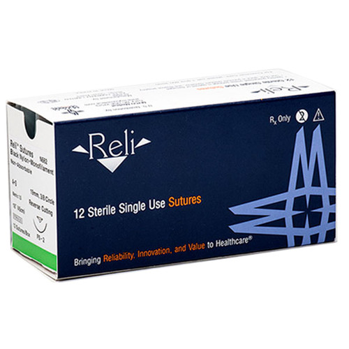 Reli 3/0, 18' Black Nylon Sutures with C-6 reverse-cutting 19mm needle