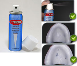 Hydent Aerosol Denture Indicator Paste. Fast, Accurate, Even Application. Mint