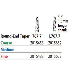 Two Striper FG 767.7 Coarse Diamond Bur Round-End Taper. Pack of 5