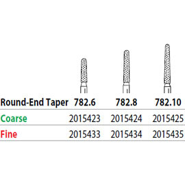 Two Striper FG 782.10 Coarse Diamond Bur Round-End Taper. Pack of 5