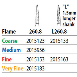 Two Striper FG #260.8 Very Fine Diamond Burs, Flame shaped. Pack of 5