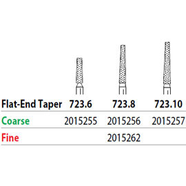 Two Striper FG 723.8 Coarse Diamond Burs, Flat-End Taper. Pack of 5