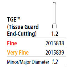 Two Striper FG 1.2 Fine TGE (Tissue Guard End-Cutting) Diamond Bur. Refine