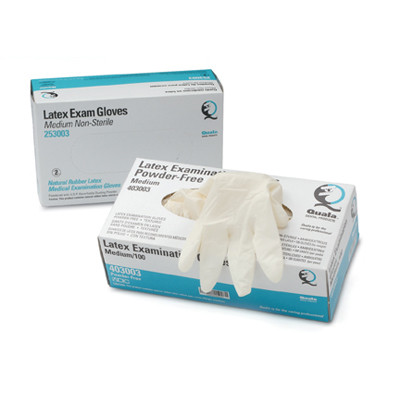 Quala Latex Exam Gloves: X-SMALL 100/Bx. Powder-Free, Textured, Beaded Cuff