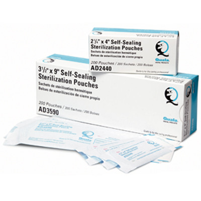Quala 3.5' x 5.25' self-sealing sterilization pouch, paper/blue film