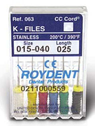 Roydent K-Files 19mm #15 6/Box. Stainless Steel