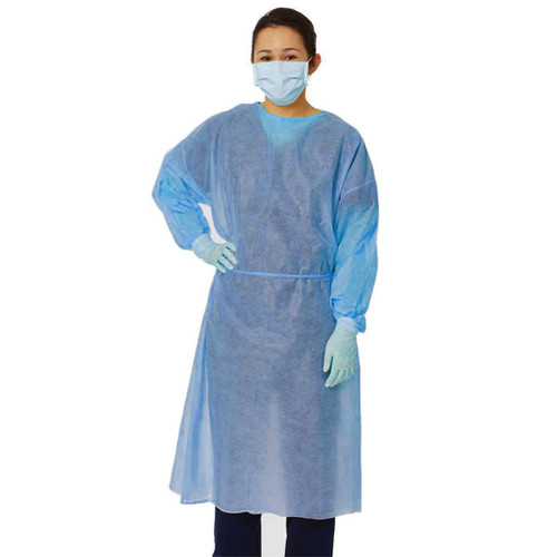 Safe-Dent Non-Woven Isolation Gown Blue with Elastic Cuffs, Two Ties 10/Pk