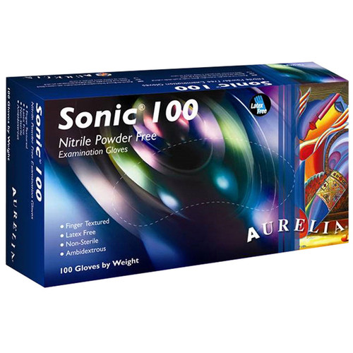Aurelia Sonic 100 Nitrile Exam Gloves Small, Powder Free, Indigo Blue, 100/Pk