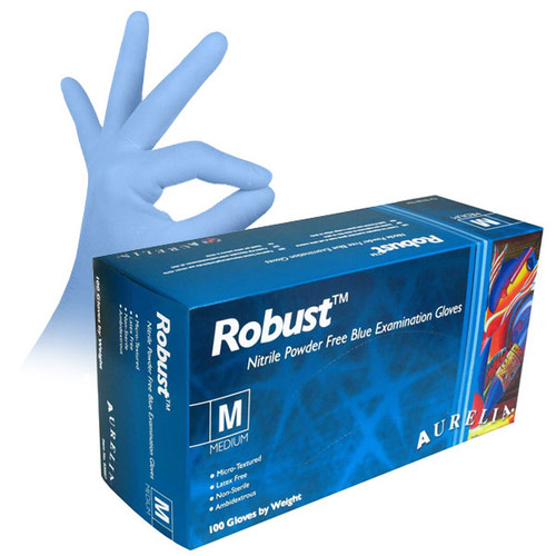 Aurelia Robust Nitrile glove: LARGE 100/Bx. Powder-Free, Micro-Textured