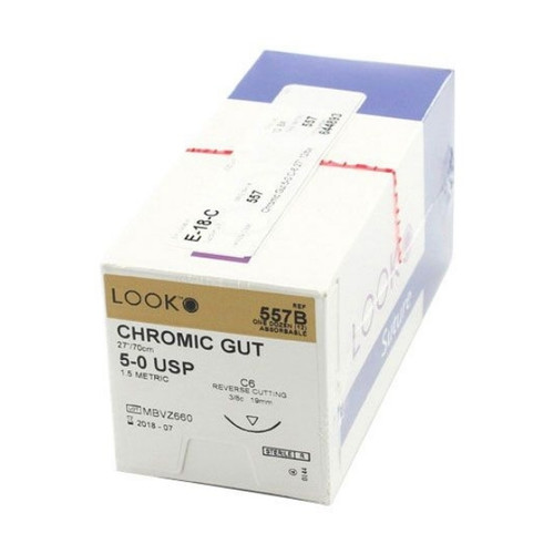 Look 5/0, 27' Chromic Gut Absorbable Suture with Reverse-Cutting C-6 Needle