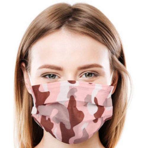 Daily Protective Camo Pink Ear Loop Masks 50/Box