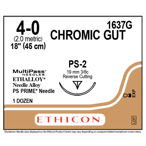 Ethicon Sutures. 4/0, 18" Chromic Gut Absorbable with Precision Point Reverse