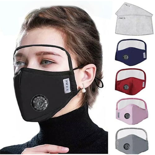 Protective Breathing Valve Face Mask w/ Eyes Shield + 2 Filters