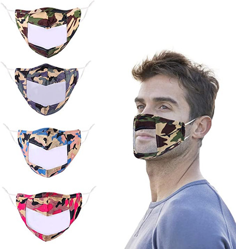 Washable Camo Face Mask with Clear Window and Adjustable Strap