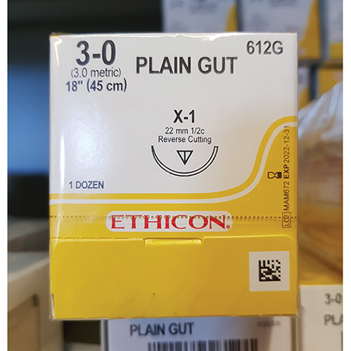 Ethicon Sutures. Plain Gut. 612G 3-0 X-1 18" 12/Box