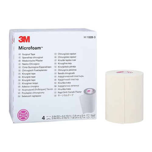 3M-Solventum, Microfoam Surgical Tape Elastic/Foam 3"x5.5yd White Non-Sterile 4/Bx, 1528-3