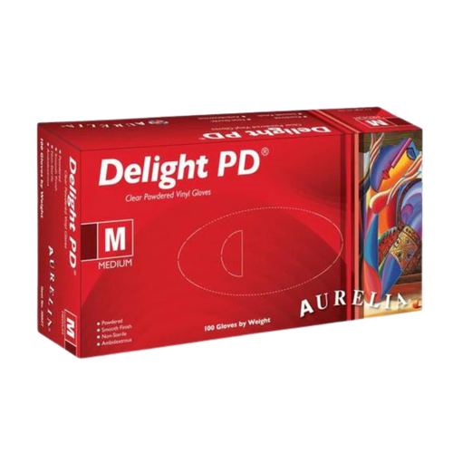 Delight Vinyl PF Gloves, 100/Box, Medium