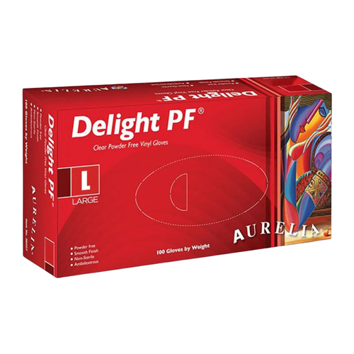 Delight Vinyl PF Gloves, 100/Box, Large