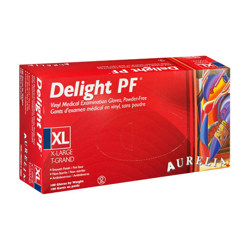 Delight Vinyl PF Gloves, 100/Box, X-Large