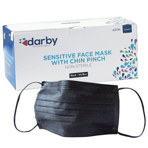House Brand Sensitive Level 3 Face Mask with Chin Pinch, Black, 50/Box