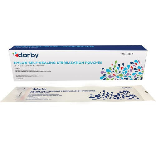 Nylon Self-Sealing Sterlization Pouches, 2" x 9.5", 100/Box