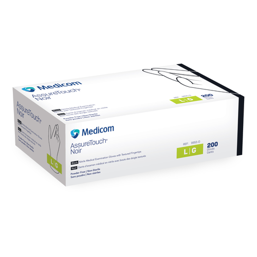 AssureTouch Noir Nitrile Medical Examination Gloves with Textured Fingertips, 200/Box, X-Small