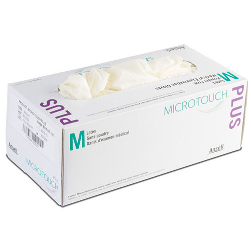 Micro-Touch Plus Latex Gloves: Small, 150/Box. Fully Textured, Powder-Free