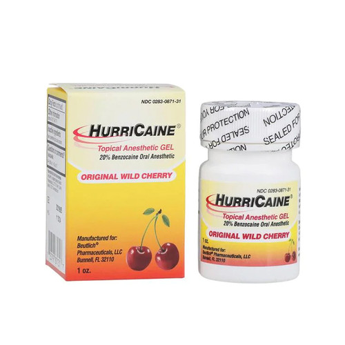 HurriCaine Wild Cherry Topical Anesthetic Gel (Benzocaine 20%), 1 oz. Jar