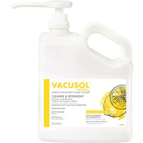 Vacusol Neutral Dental Evacuation System Cleaner, 96 oz Bottle. Dual-action