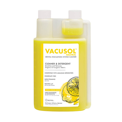 Vacusol Neutral Dental Evacuation System Cleaner, 32 oz Bottle. Dual-action