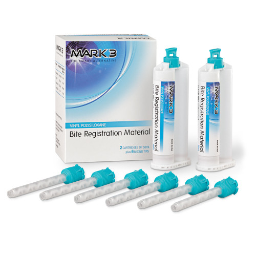 MARK3 Clear Bite VPS Bite Registration, Fast Set, 2 - 50 ml cartridges & 6 mixing tips.