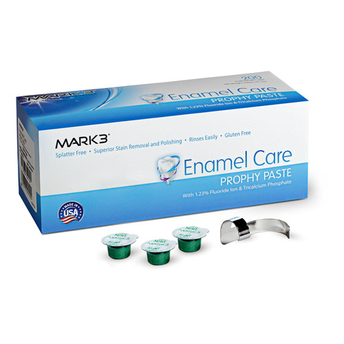 MARK3 Enamel Care Medium Grit Prophy Paste, Mint w/TCP, 200 Unit Dose Cups per Box.