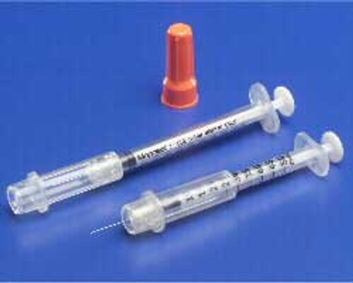 Monoject 1cc Insulin Safety Syringe with Needle 29 gauge x 0.5', Accu-tip Flat