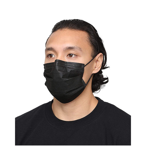 Cranberry S3+ Earloop Masks 3-PLY, BLACK 50/Box. Quad-Fold Design