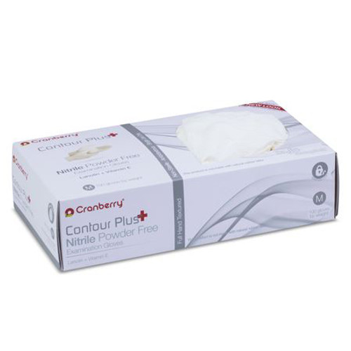 Contour Plus Nitrile Exam gloves: LARGE 100/Bx. Powder-Free, with Lanolin