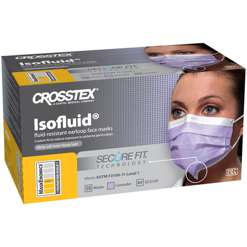 Isofluid SecureFit Earloop Masks - LAVENDER 50/Bx. Fluid Resistant Outer Layer