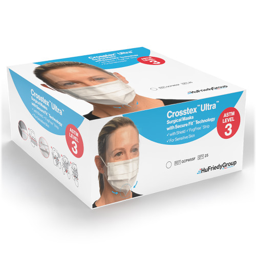 Ultra Sensitive FogFree SecureFit Earloop Face Mask w/Shield, White, 25/Bx