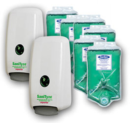 SaniTyze Promo Pack: 2 Wall Mounted Sanitizer Dispensers & 6 - 1000 mL