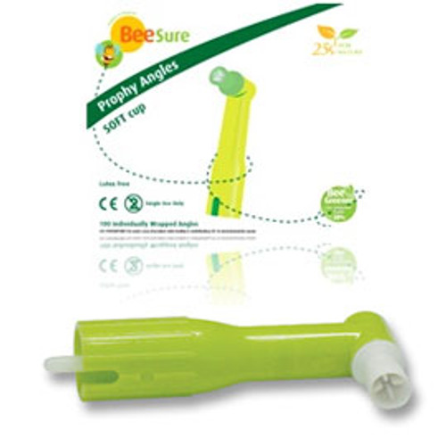 BeeSure Disposable Prophy Angle with SOFT Cup Green 100/Pk. Ribbed and Webbed