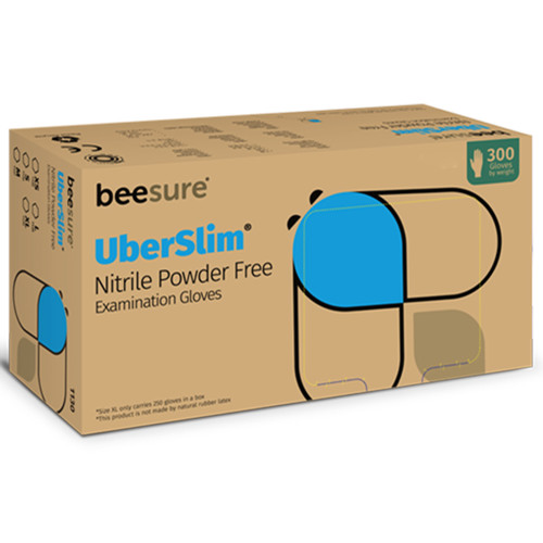 BeeSure UberSlim EXPORT PACKAGE Nitrile Exam Gloves: X-Large 300/Bx