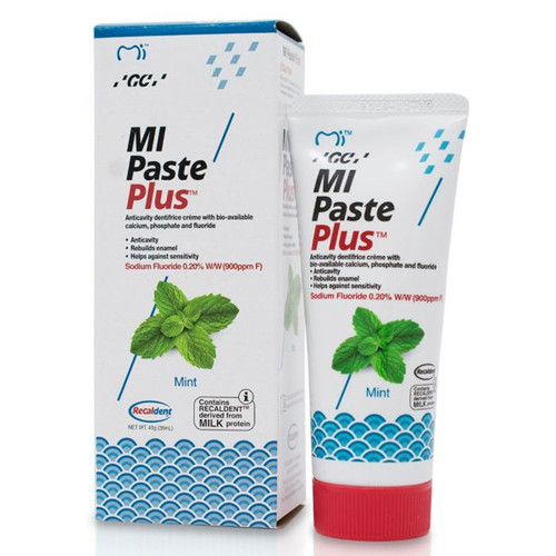 MI Paste Plus Mint 1 x 40g Tube. Topical Tooth Cream contains RECALDENT