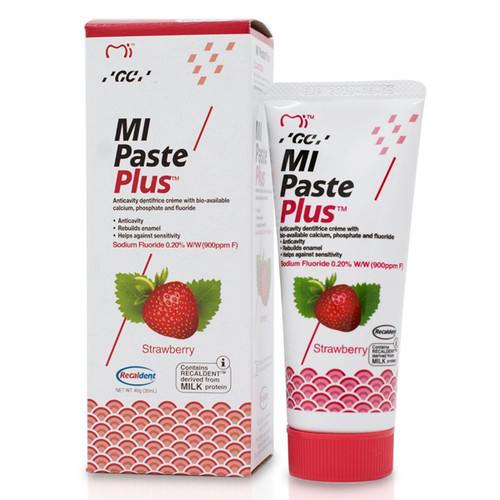 MI Paste Plus Strawberry 1 x 40g Tube. Topical Tooth Cream contains RECALDENT