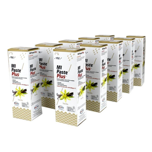 MI Paste Plus Vanilla 10/Pack. Topical Tooth Cream contains RECALDENT (CPP-ACP)