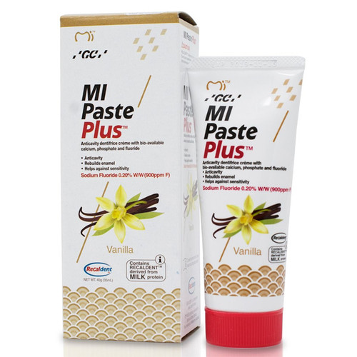 MI Paste Plus Vanilla 1 x 40g Tube. Topical Tooth Cream contains RECALDENT