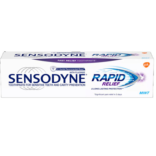Sensodyne Rapid Relief Toothpaste, Mint, 12- 3.4 oz. Tubes. Unique formulation