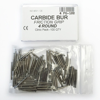Infection ControlHouse Brand FG #4 Round Carbide Bur, clinic pack of 100 burs. (No Label)