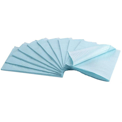 Infection ControlPatient Bibs BLUE 13' x 18' 3-Ply Paper/1-Ply Poly 500/Cs, Premium Polyback style