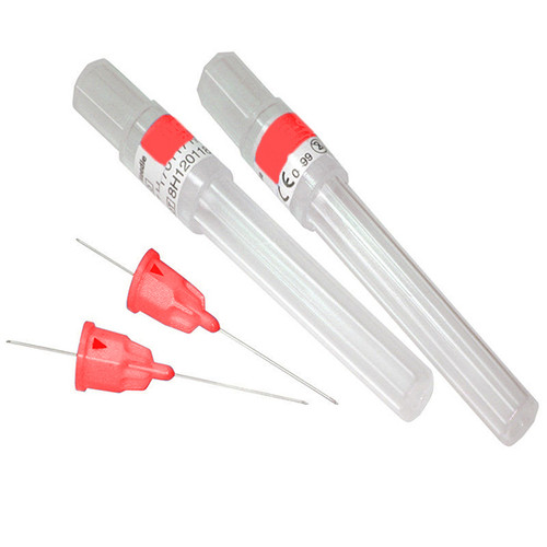 House Brand 25 gauge Long sterile disposable RED plastic hub needles