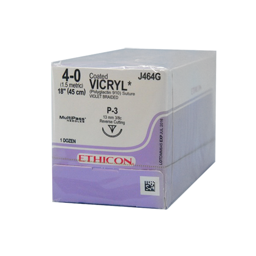 Ethicon Sutures. Vicryl. J464G 4-0 P-3 18" 12/Box