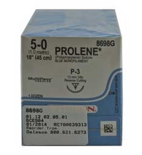 Ethicon Prolene 5/0, 18' Prolene Blue Monofilament Non-Absorbable Suture
